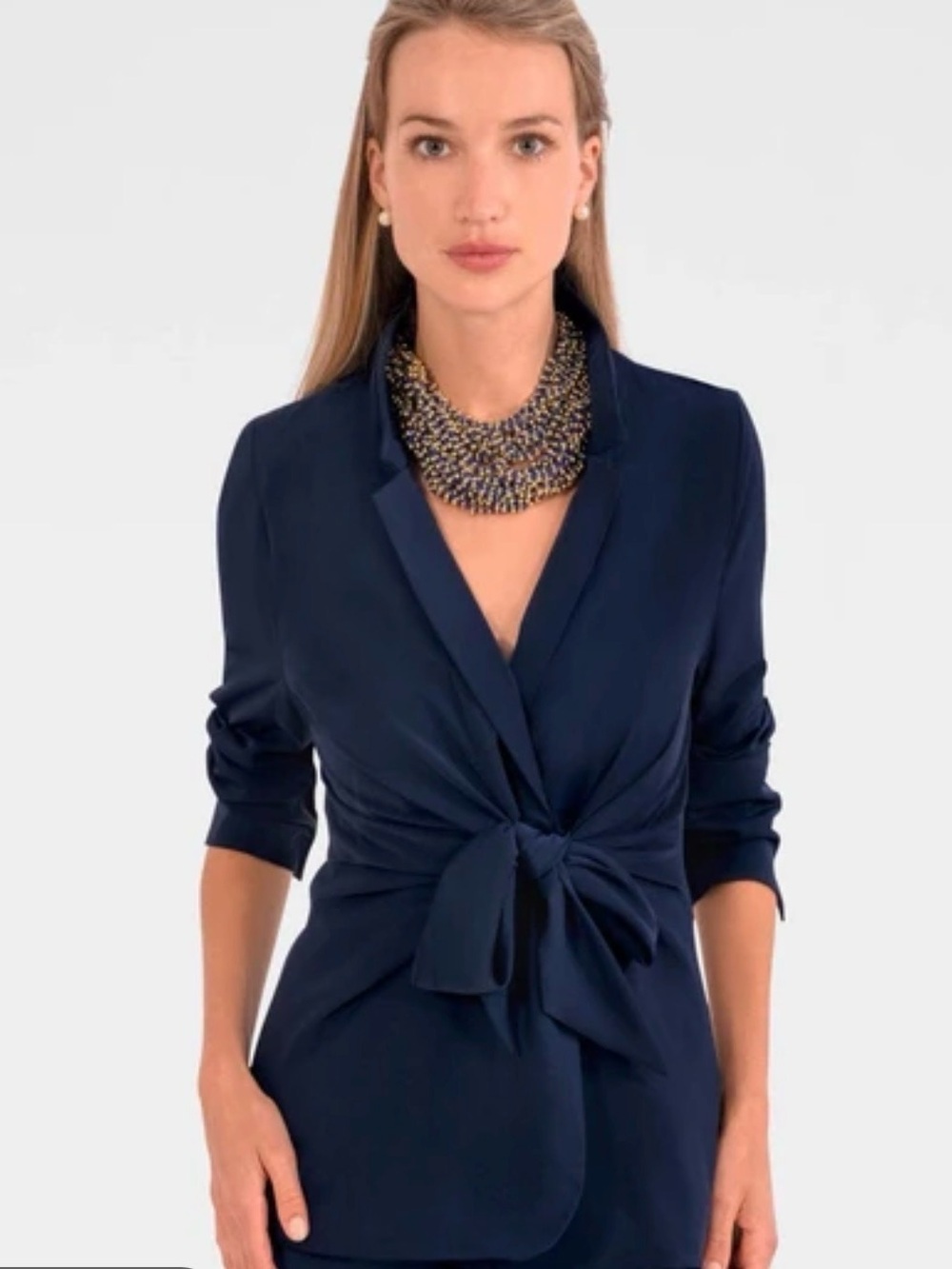 Gretchen Scott Tie Front silky heaven jacket navy  New M
